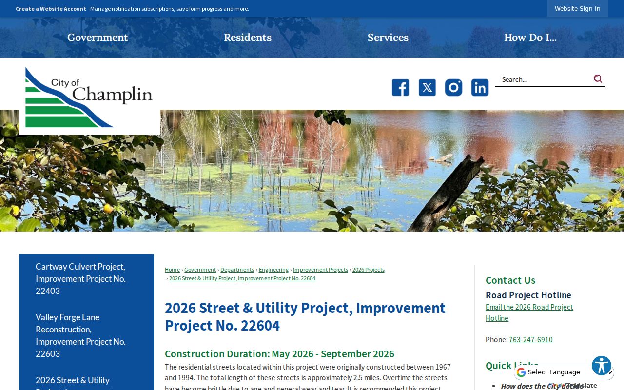 Champlin neighbors block context from the 2026 street and utility project page