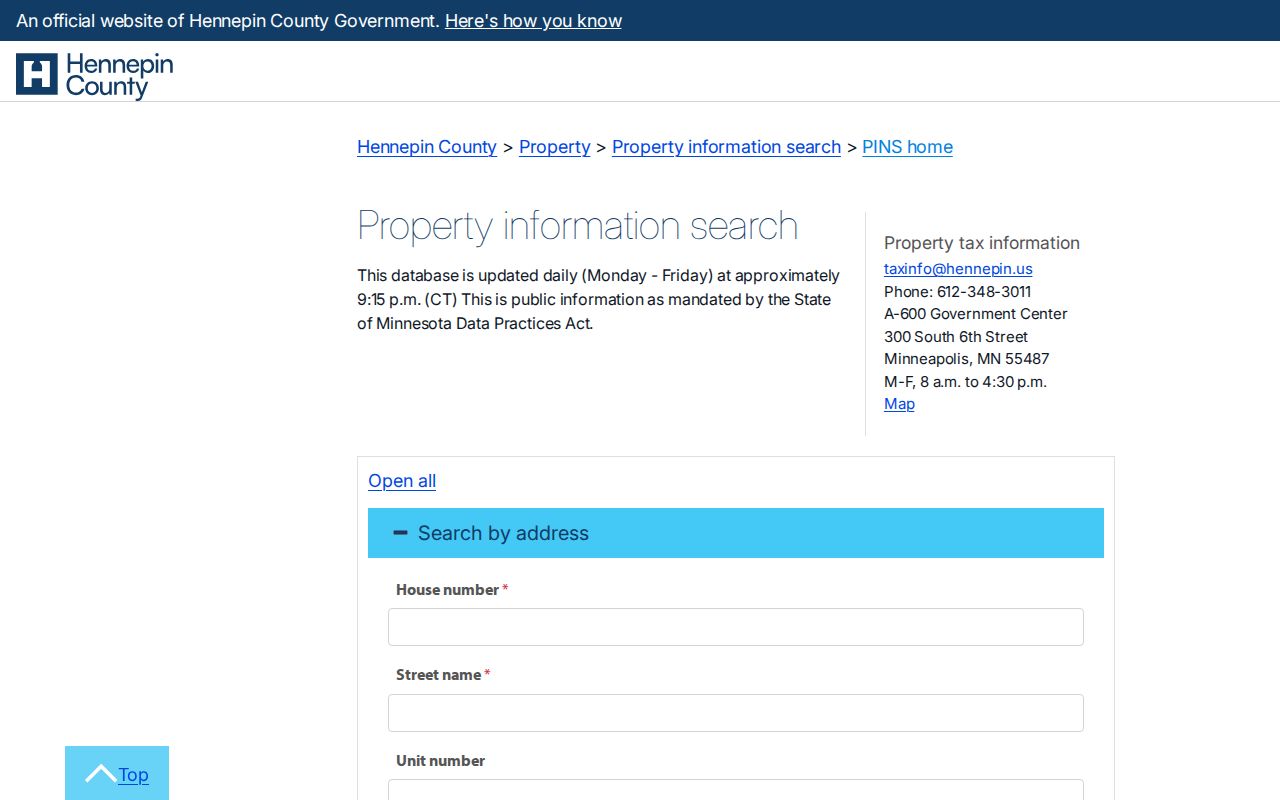 Champlin street directory Hennepin PINS address and PID search