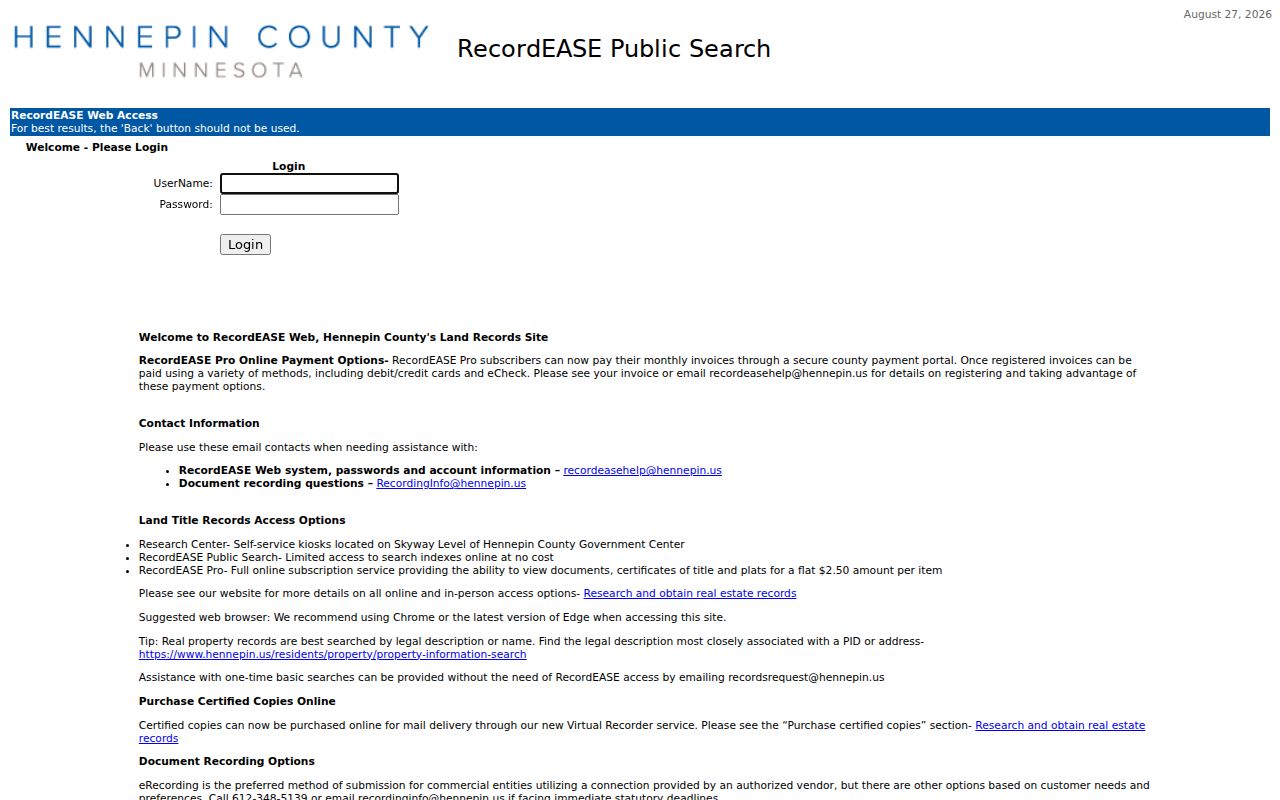 Champlin street directory Hennepin RecordEASE deed index search