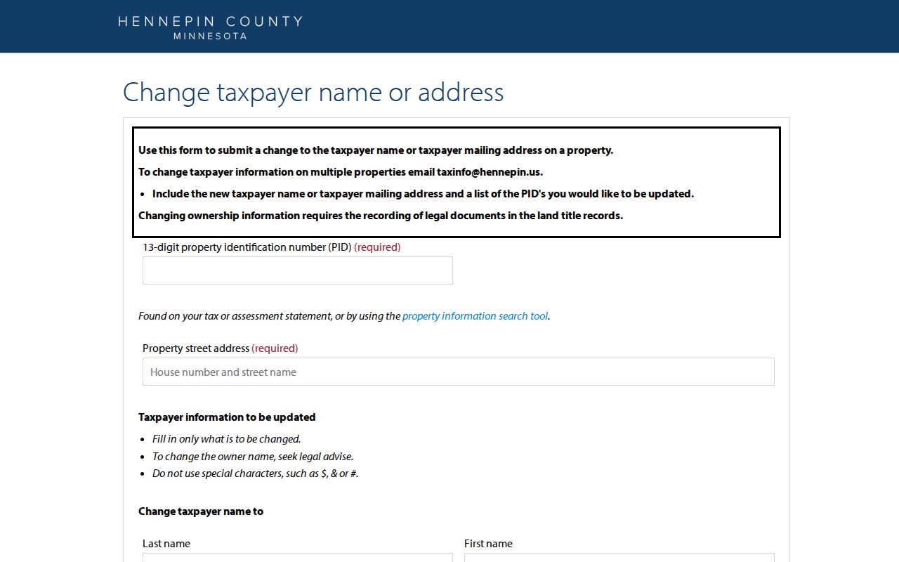 Champlin street directory taxpayer and property address form