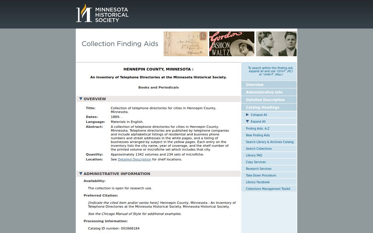 Champlin city directory telephone holdings in the Minnesota Historical Society finding aid