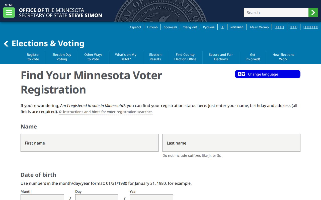 Champlin resident lookup context for the Minnesota voter status check entry form