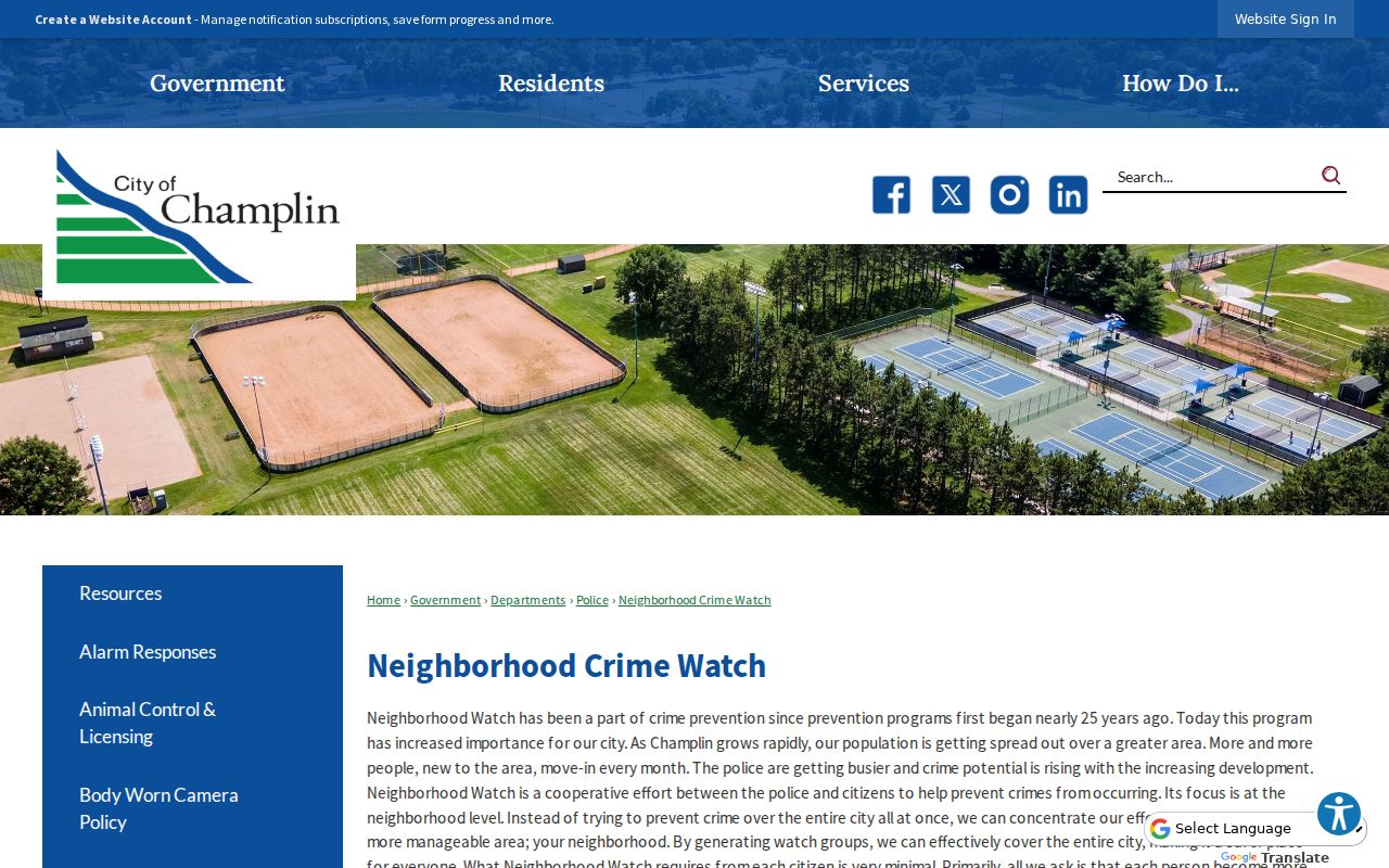 Champlin neighbors civic contact route through the official Neighborhood Crime Watch program